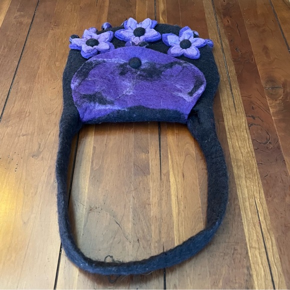 VTG Rising Tide Boiled Felted Wool Purse/Handbag Hand Made In Nepal Boho Flowers - Picture 5 of 11